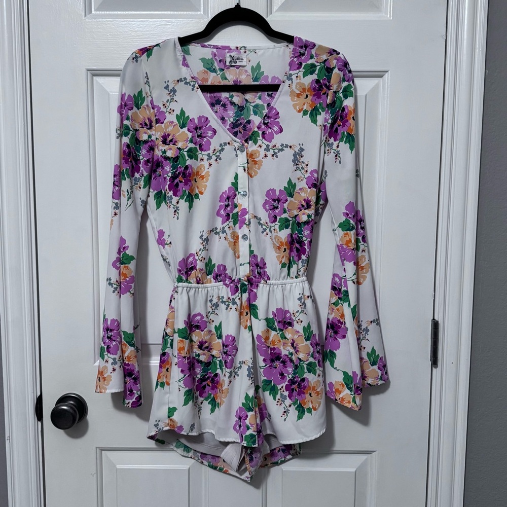 Show Me Your MuMu Redrocks Romper in Pansy Party print